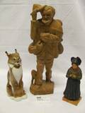 3 FIGURINER, PORSLIN, TRÄ, KERAMIK