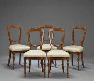 Fem salonstole, nøddetræ, 1800-tallet 5