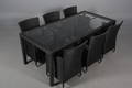 Havemøbler. Seks havestole samt bord, sort polyrattan, aluminium stel. 7