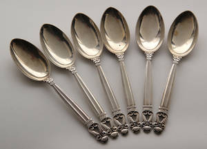 Johan Rohde for Georg Jensen KongeAcorn. Seks skeer af sterlingsølv 6