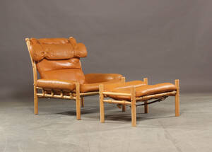 Arne Norell. Lænestol med skammel, model Inka 2