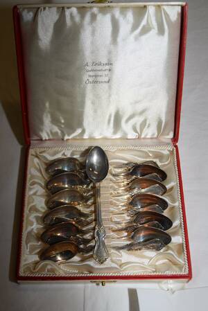 12 st kaffeskedar i silver, L 12 cm