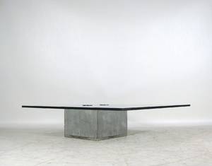 Saporiti Italy, großer Sofatisch mit Betonstand und Glasplatte
