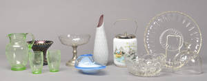 Diverse kiksspand, vaser, opsats m.m. i glas  presset glas. 4