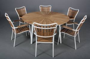 Daneline Havemøbler. Havebord samt seks armstole, teak 7