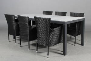 Havemøbelsæt, Seks armstole samt bord med granitplader 