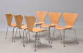 Arne Jacobsen 1902-1971. Sæt på seks stole i bøg, model 3107 6