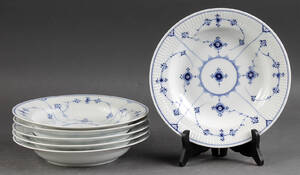 Royal Copenhagen Seks riflede musselmalede  dybe tallerkener 
