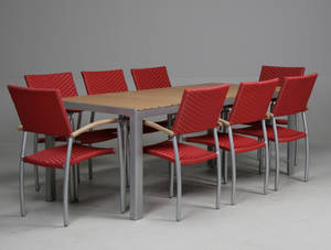 Havemøbelsæt bestående af otte armstole samt langbord artwood