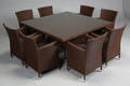 Havemøbler. Kvadratisk bord samt otte armstole, brun polyrattan