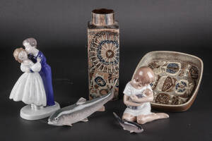 Royal Copehagen og Bing  Grøndal. Figurer, vase og fad 6