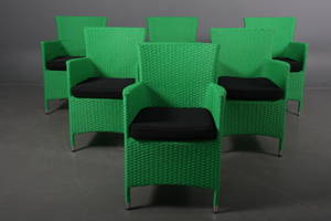 Havemøbler. Seks havestole, grønt polyrattan, aluminium stel. 6