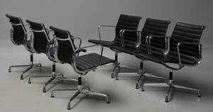 Charles Eames. Et sæt på seks kontorstole, model EA-108, Full Leather. 6 