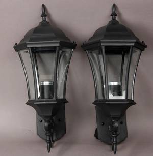 Par væglanterner til el, sort metal