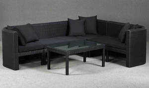 Havemøbler. Hjørnesofa med bord, sort polyrattan 5