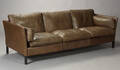 Vejen møbelfabrik Tre pers. sofa, brunt skind
