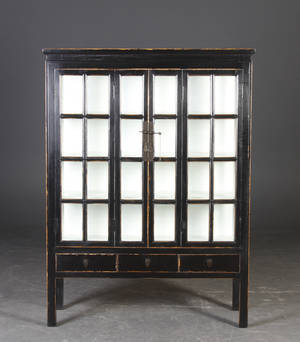 Vitrineskab, sort antikbemaling