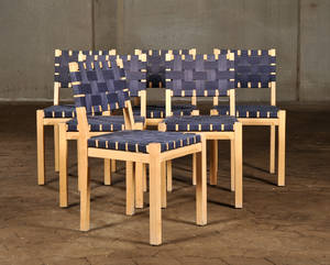 Alvar Aalto 1898-1976. Sæt på seks stole af birk, model 611 6
