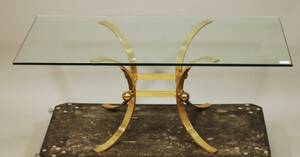 SOFFBORD I GLAS MED FOT I MÄSSING 197080-TAL, BR 130, DJ 70, HÖ 50 CM