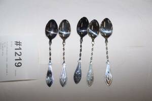 5 st kaffeskedar i silver, vridet skaft, L 12 cm