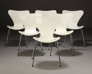 Arne Jacobsen. Seks 7er spisestole, model 3107 6 