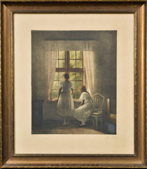 Peter Ilsted, mezzotinte, to piger ved vindue