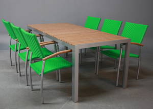 Havemøbler Bord samt seks armstole, artwoodgrøn polyrattan. 7
