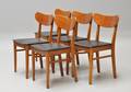 Dansk Møbelproducent. Sæt på fem stole i teak og eg. 1950erne 5