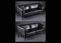 Mogens Hansen. Par 2½-pers. sofaer betrukkede med sort anilin læder, model MH535 2 