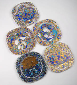 Bjørn Wiinblad 1918 - 2006. Fem juleplatter af glas fra Rosenthal. 5