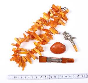 Ravhalskæde, cigaretrør, samt broche, ca. 120 gram 4