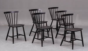 Poul Volther, 6 tremmestole, sortmalede, FDB 6  