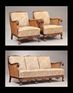 Tre-pers. sofa samt to hvilestole