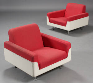 Ubekendt møbelproducent. Par lænestole, glasfiber, 1970erne 2