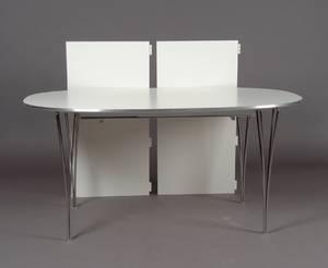 Piet Hein 1905-1996 Bruno Mathsson 1907-1988. Super Ellipse spisebord med to tillægsplader, model B618