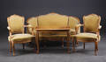 Rokokoform sofa, par armstole samt sofabord, nøddetræ 4