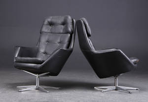 Thams Møbler. Par hvilestole, læder, stål. 2