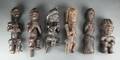 Seks afrikanske figurer, Luba, Fang mm. 