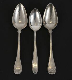 Matskedar 3st, silver, bl.a. 1855 
