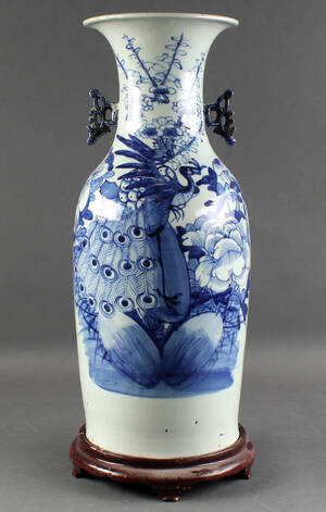 Kinesisk gulvvase med blå  hvid glasur, 1900-tallet 2 Denne vare er sat til omsalg under nyt varenummer 4399607