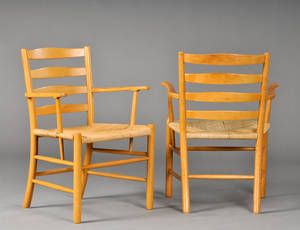 Kaare Klint 1888-1954. Par armstole, model BM460 Kirkestole af eg 2