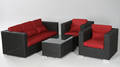 Havemøbler. Loungemøblement, sofa, sort polyrattan  røde hynder 4