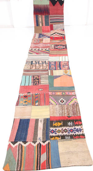 Orientmatta, flatvävd, Patchwork, 440x78 cm