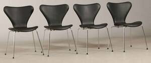Arne Jacobsen. Fire syverstole model 3107, sort anilin læder 4