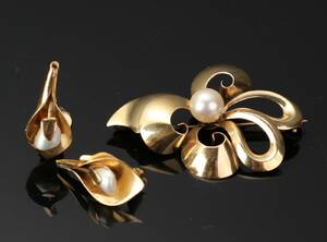 Broche og ørestikker i 14 kt guld 3