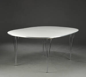 Piet Hein  Bruno Mathsson. Super ellipse spisebord med udtræk, to tillægsplader 3