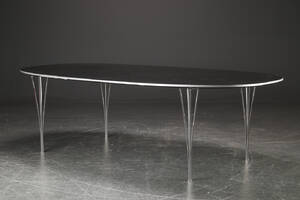 Piet Hein Bruno Mathsson. Super ellipse spisebord, sort, 240 x 120 cm