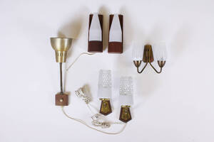 Vägglampor, 6 st, trä, glas, metall