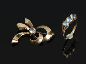 Vintage ring samt broche, 8- og 14 kt guld 2