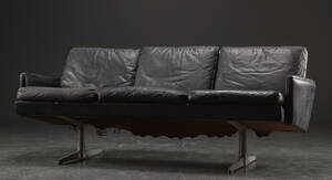 Tre-pers. sofa, læder og metal, dansk møbeldesign
